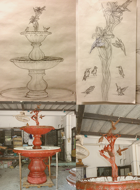 Custom Bronze Hummingbirds Fountain for Lynda Petty Memorial Garden designed and produced by Metropolitan Galleries Inc