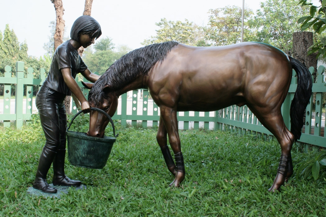 SRB49964 Bronze Girl and Horse with Bucket Sculpture Metropolitan Galleries Inc.