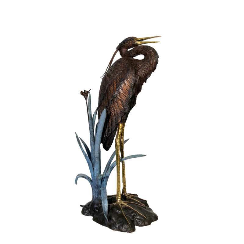 SRB022005 Bronze Heron in Reeds Fountain Sculpture by Metropolitan Galleries Inc