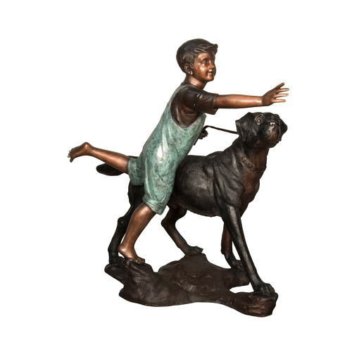 SRB029524 Bronze Boy Running with Dog Sculpture by Metropolitan Galleries Inc