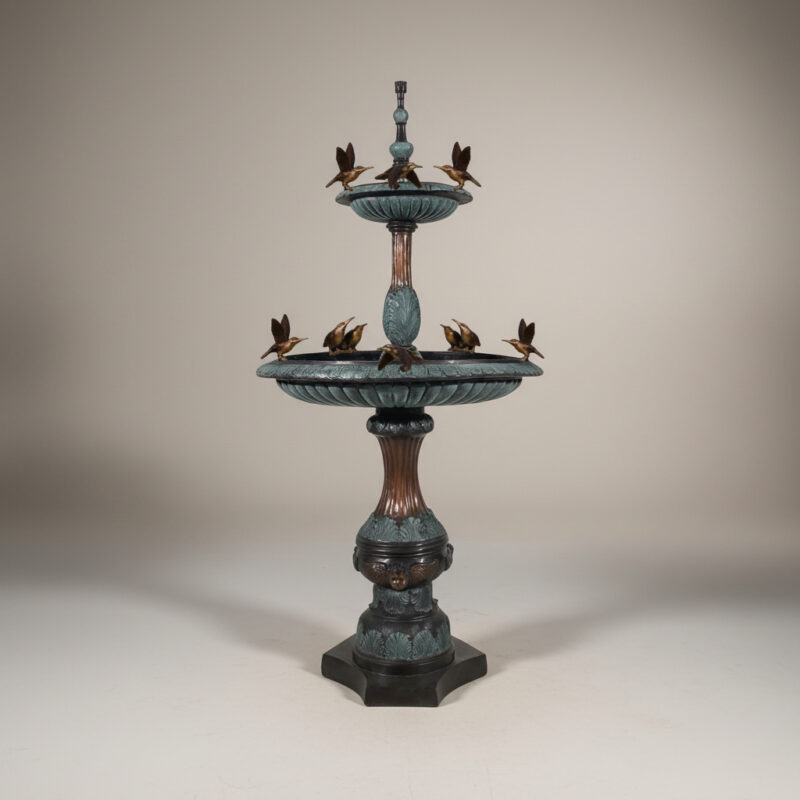 SRB057152 Bronze Two Tier Fountain with Hummingbirds by Metropolitan Galleries Inc.