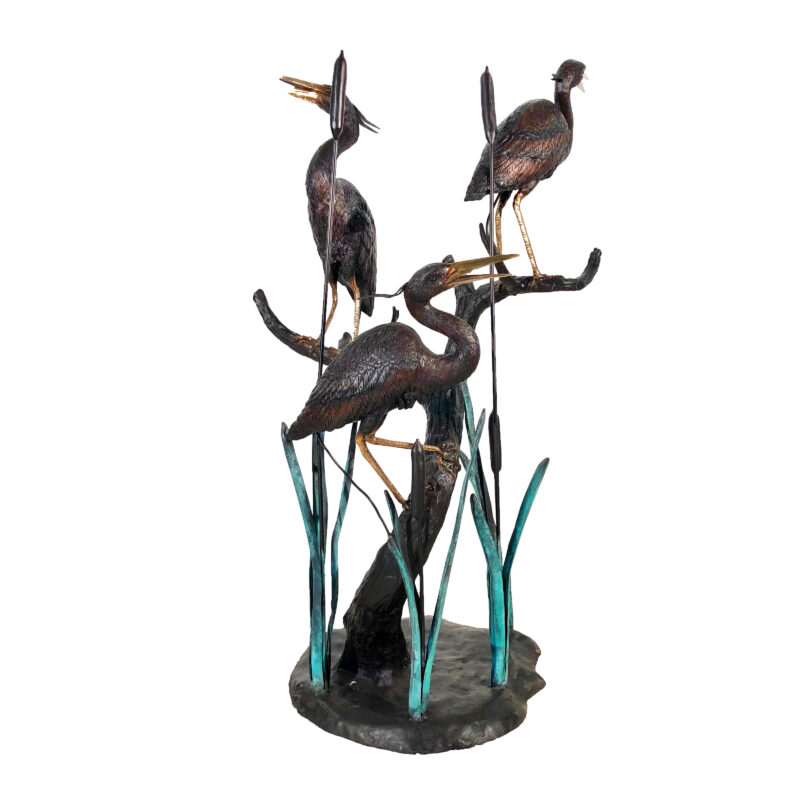 SRB075055 Bronze Three Herons in Reeds Fountain Sculpture by Metropolitan Galleries Inc