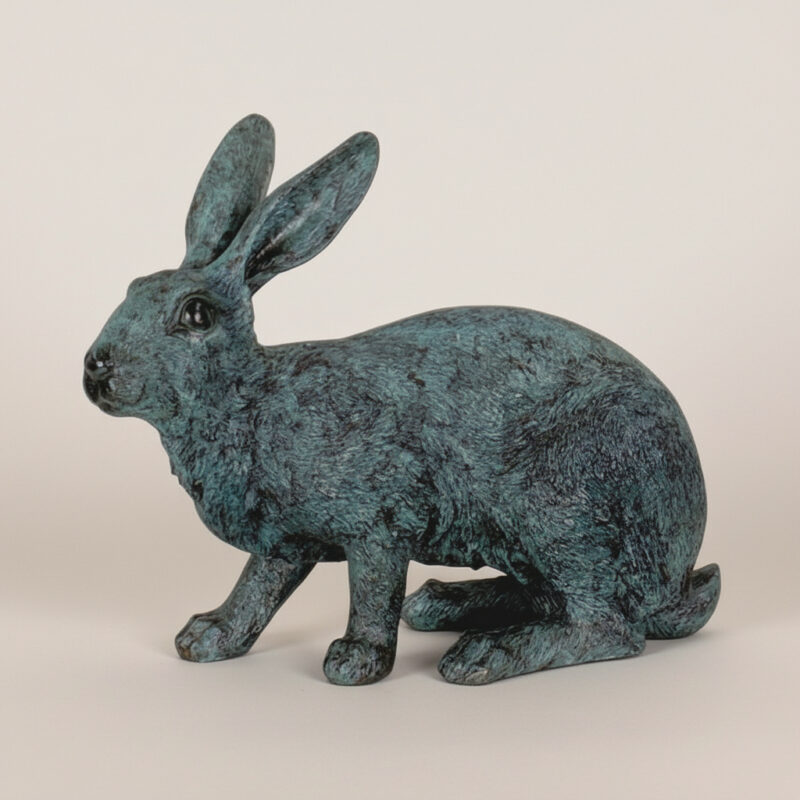 SRB098240-G Bronze Sitting Hare Sculpture in Verdigris Patina by Metropolitan Galleries Inc.