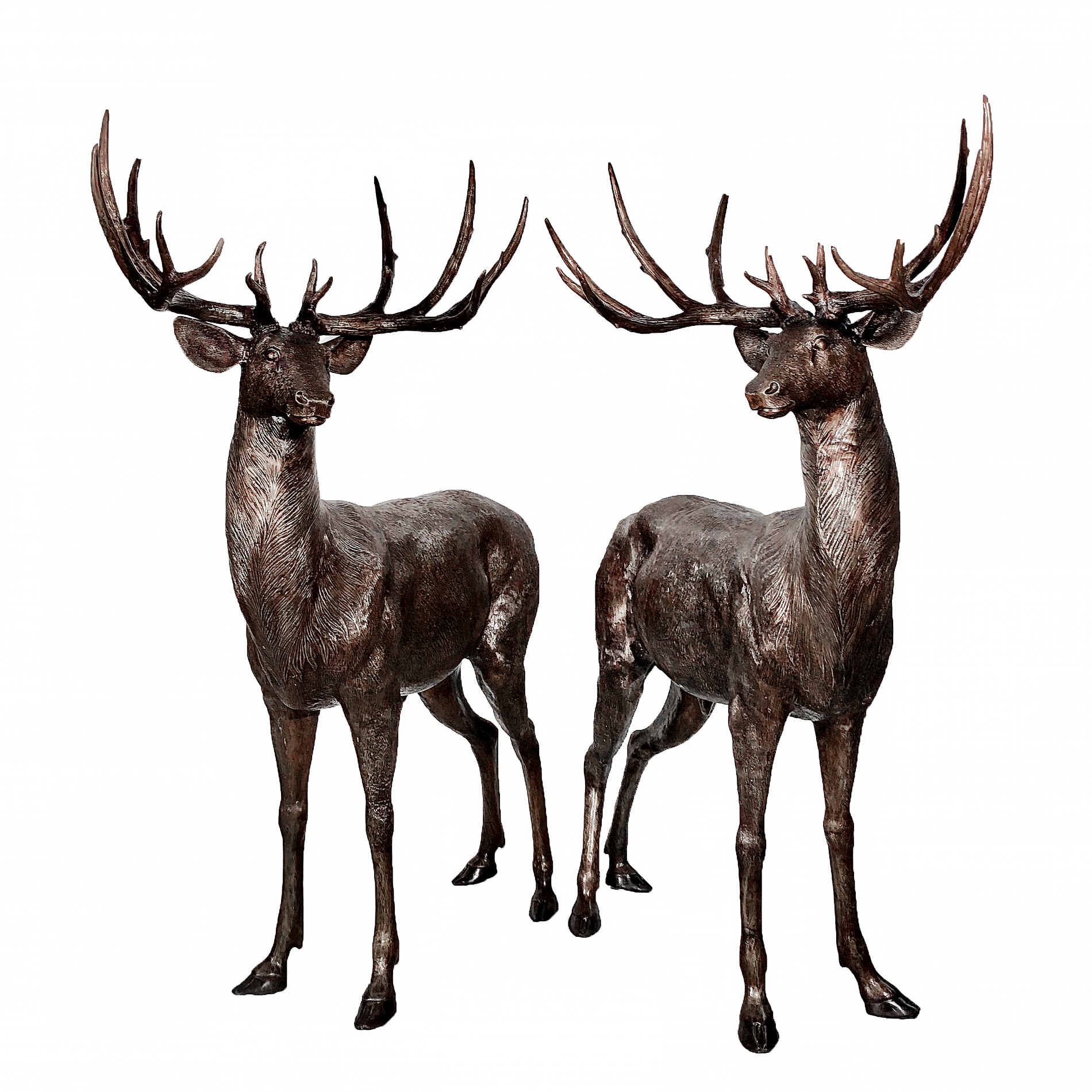 SRB10069 Bronze Deer Sculpture Pair Dark Patina by Metropolitan Galleries Inc