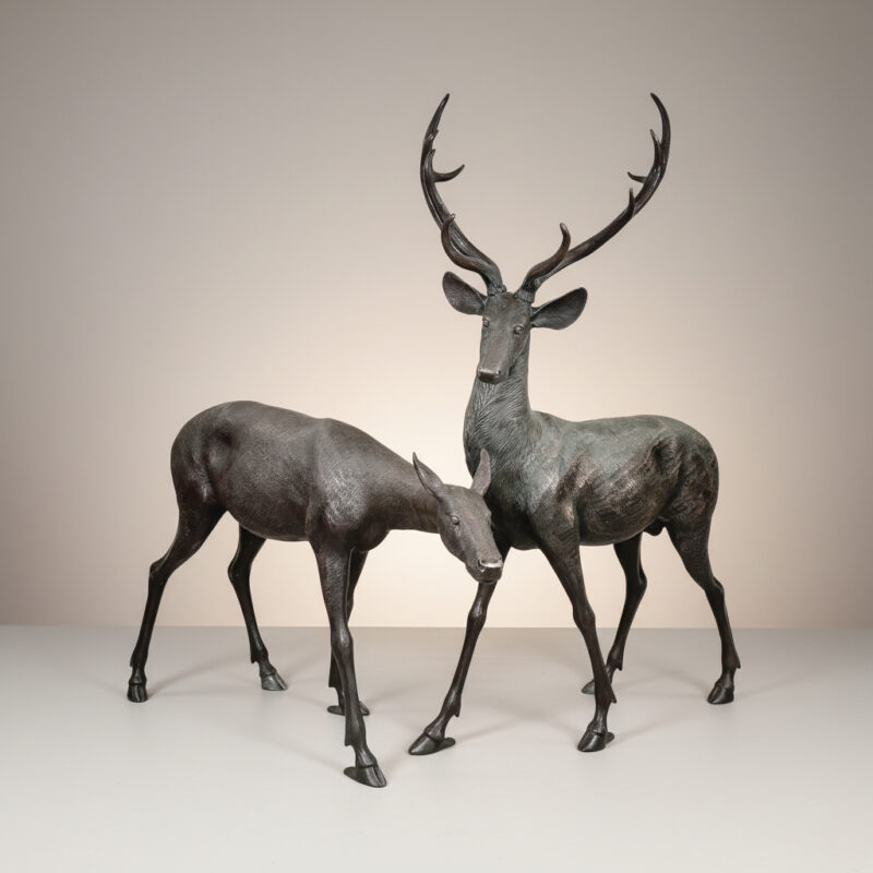 SRB15055-56 Bronze Buck & Doe Sculpture Set by Metropolitan Galleries Inc.