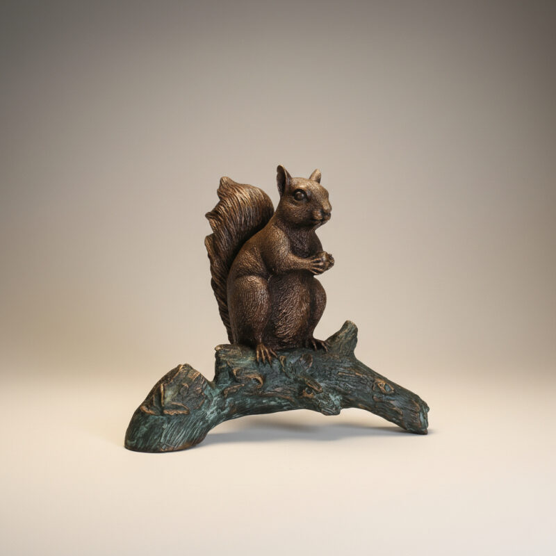 SRB40001 Bronze Squirrel on Verdigris Log Sculpture by Metropolitan Galleries Inc.