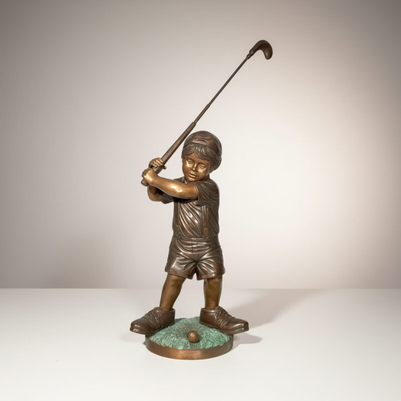 SRB46619 Bronze Boy Golfer with Big Shoes Sculpture by Metropolitan Galleries Inc.