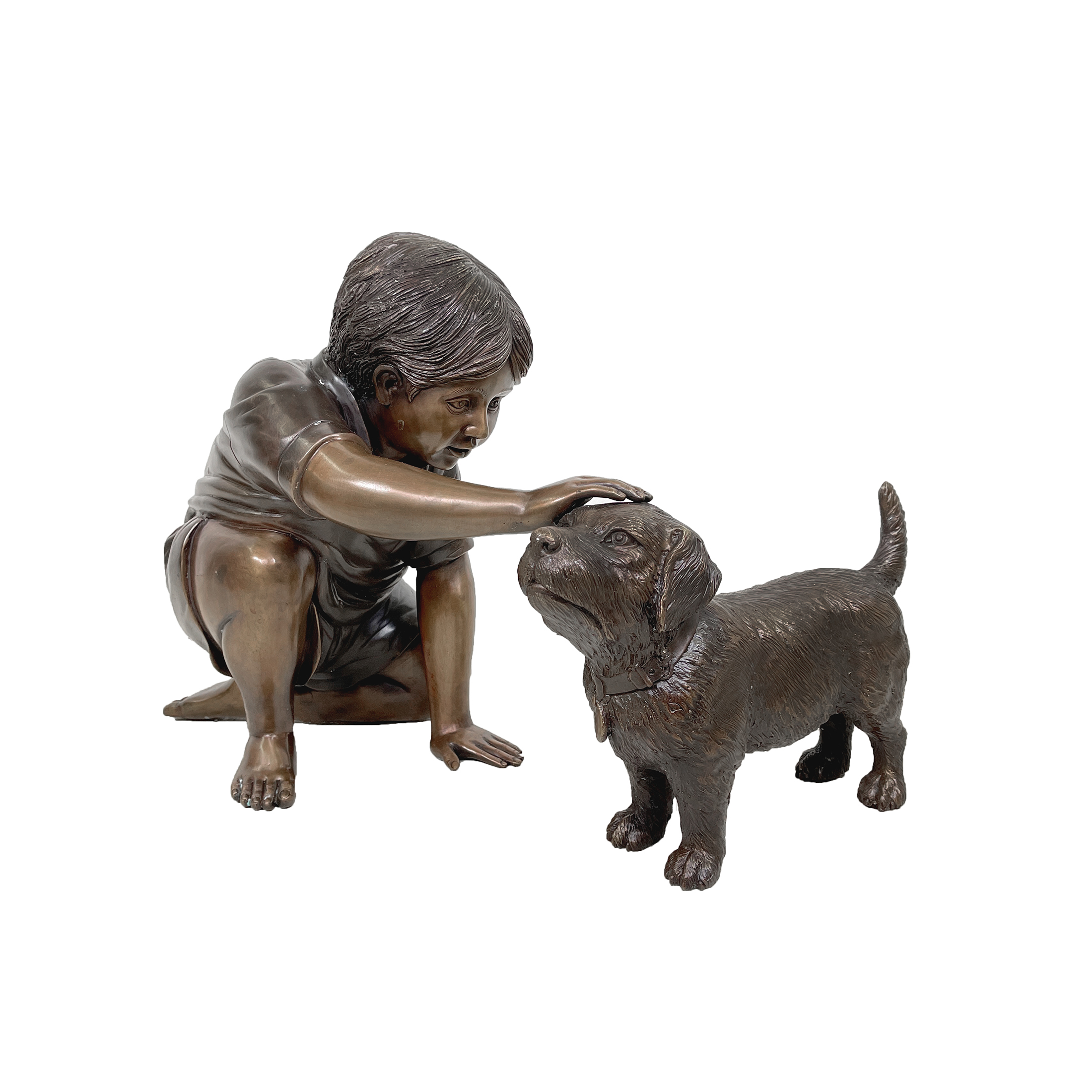 SRB47014 Bronze Boy with Dog Sculpture by Metropolitan Galleries Inc
