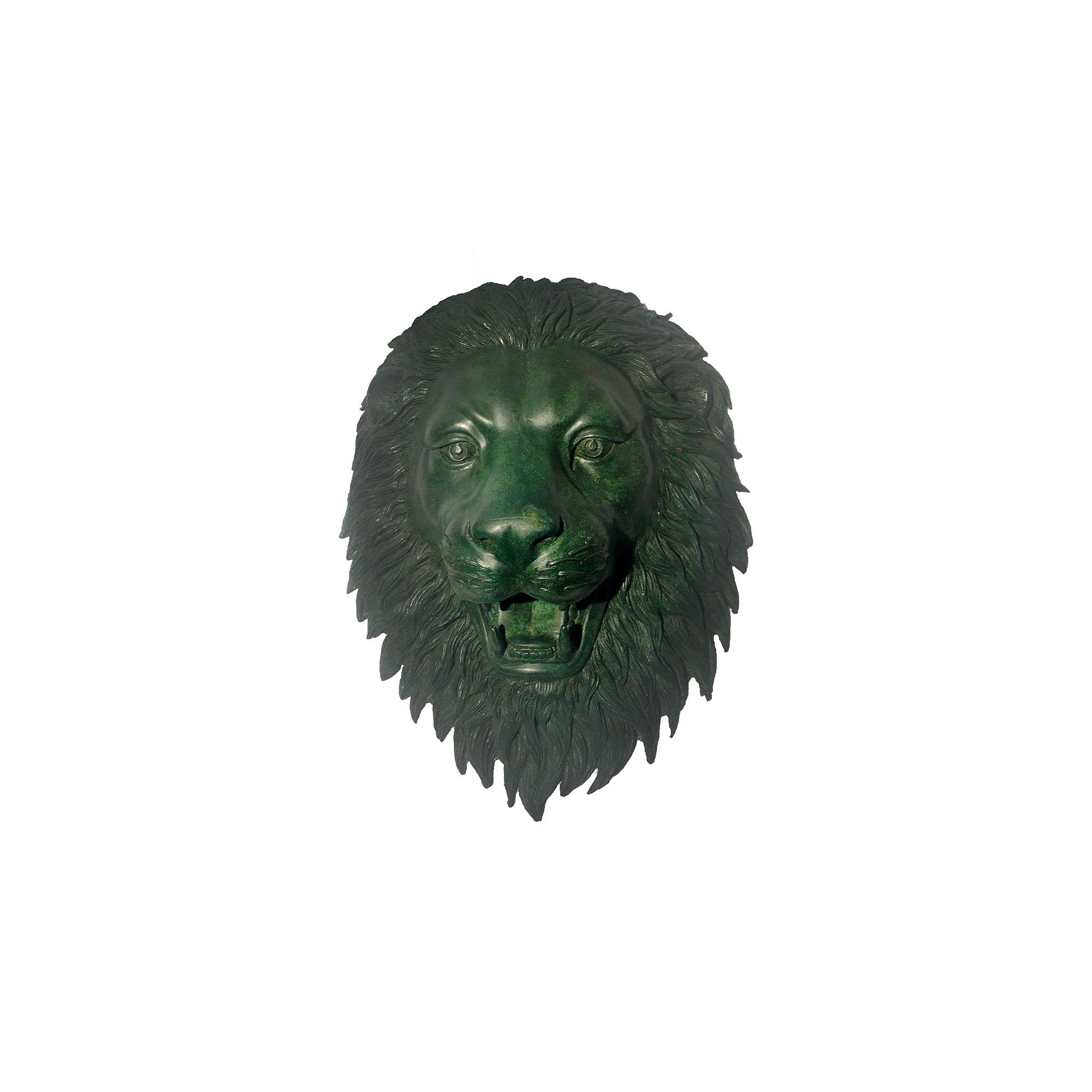 SRB47243-G Bronze Lion Face Wall Fountain Sculpture in Green Patina by Metropolitan Galleries Inc