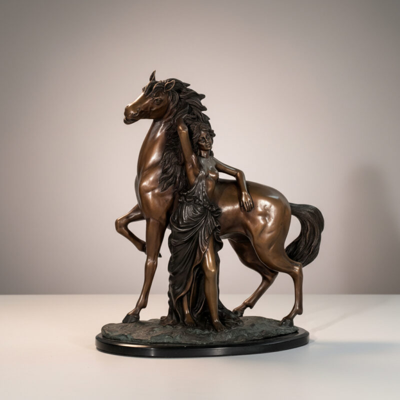 SRB47854 Bronze Lady beside Horse Sculpture by Metropolitan Galleries Inc.