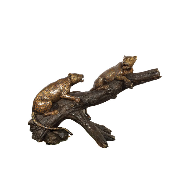 SRB48237 Bronze Leopards on Log Sculpture by Metropolitan Galleries Inc
