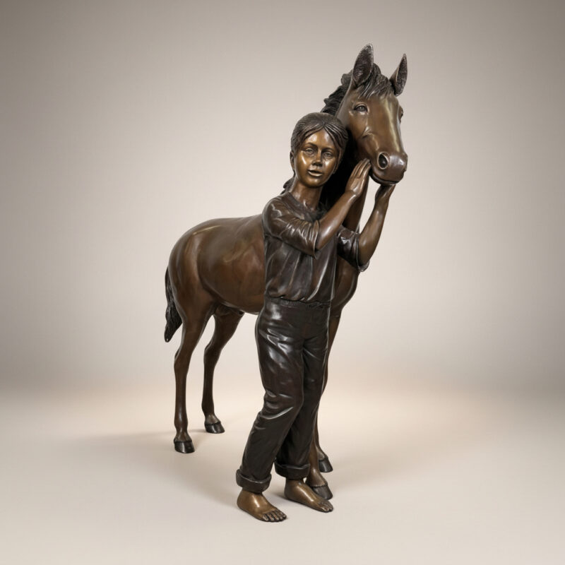SRB48709 Bronze Girl with Pony Sculpture by Metropolitan Galleries Inc.