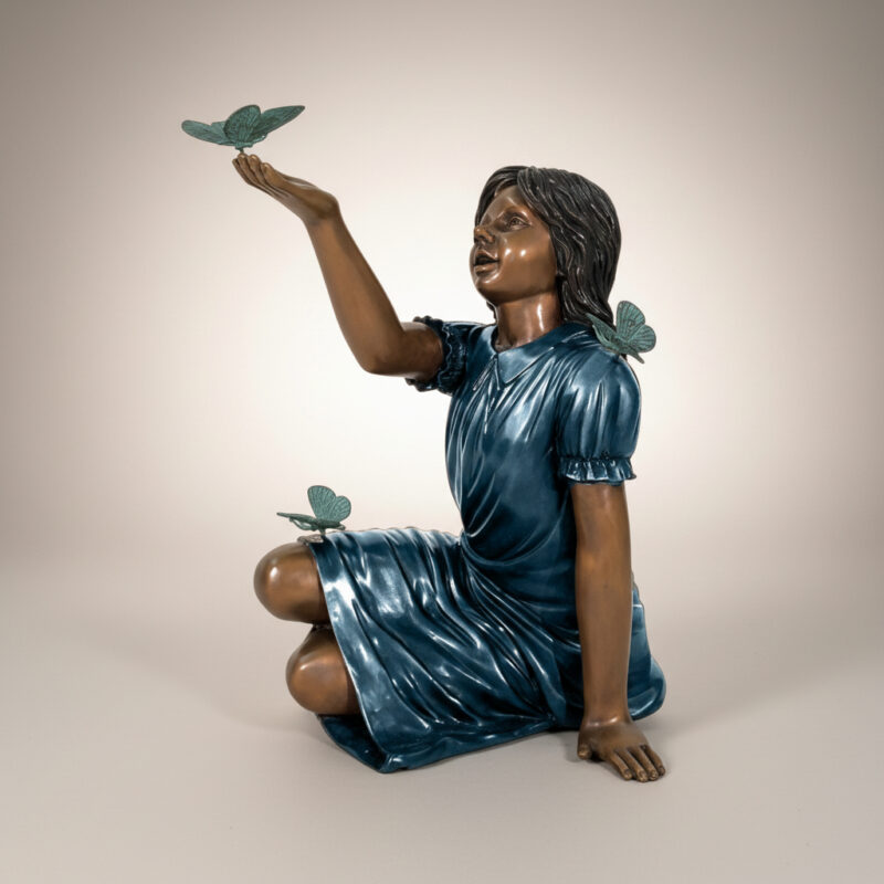 SRB49025-BL Bronze Girl with Butterflies Sculpture by Metropolitan Galleries Inc.