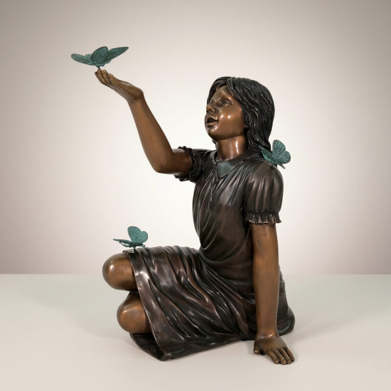 SRB49025-BR Bronze Girl with Butterflies Sculpture by Metropolitan Galleries Inc.