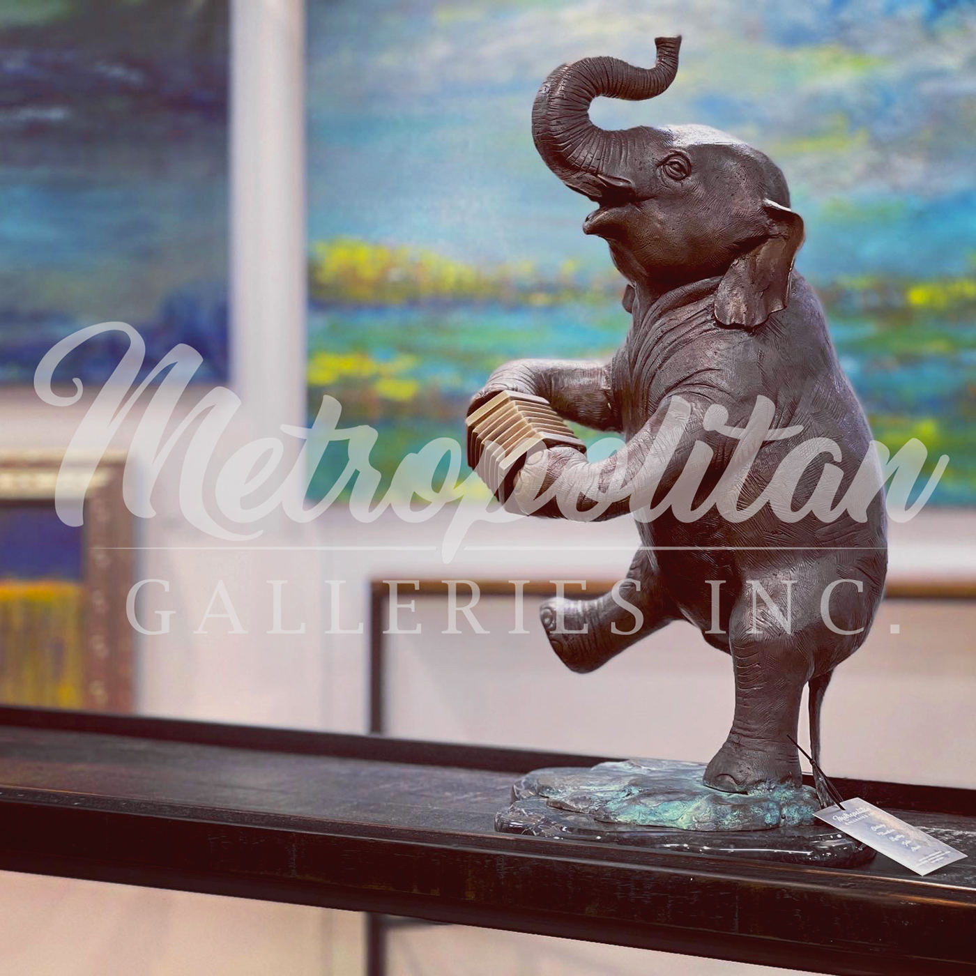 SRB49139 Bronze Elephant playing Accordion Table-top Sculpture by Metropolitan Galleries Inc Vignette WM