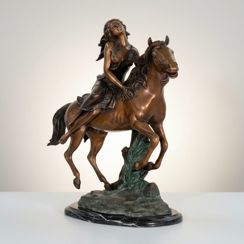 SRB49239 Bronze Lady on Horse Sculpture by Metropolitan Galleries Inc.
