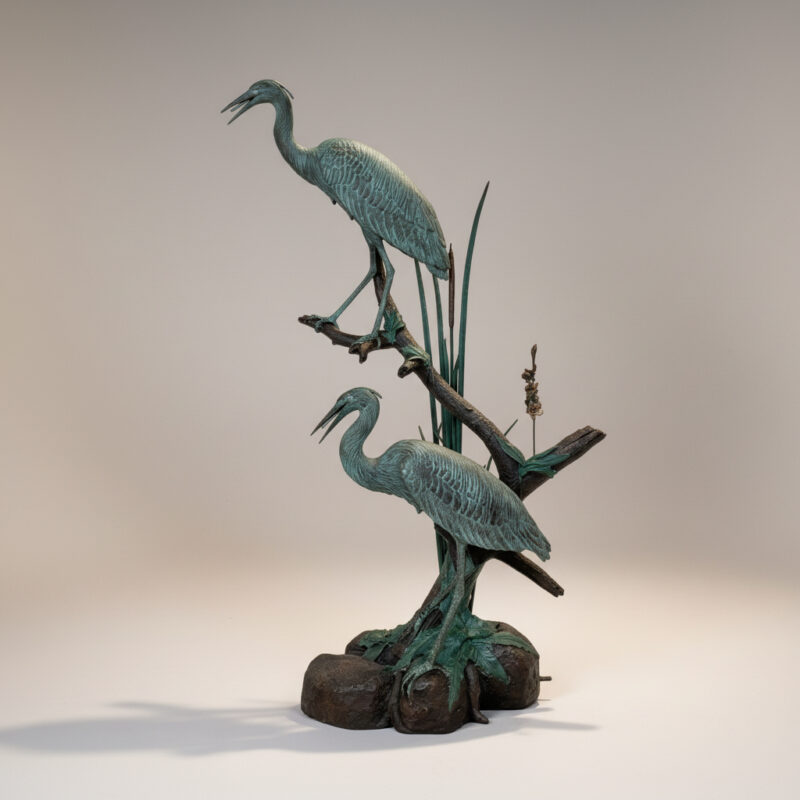SRB49482 Bronze Two Cranes Fountain Sculpture by Metropolitan Galleries Inc.