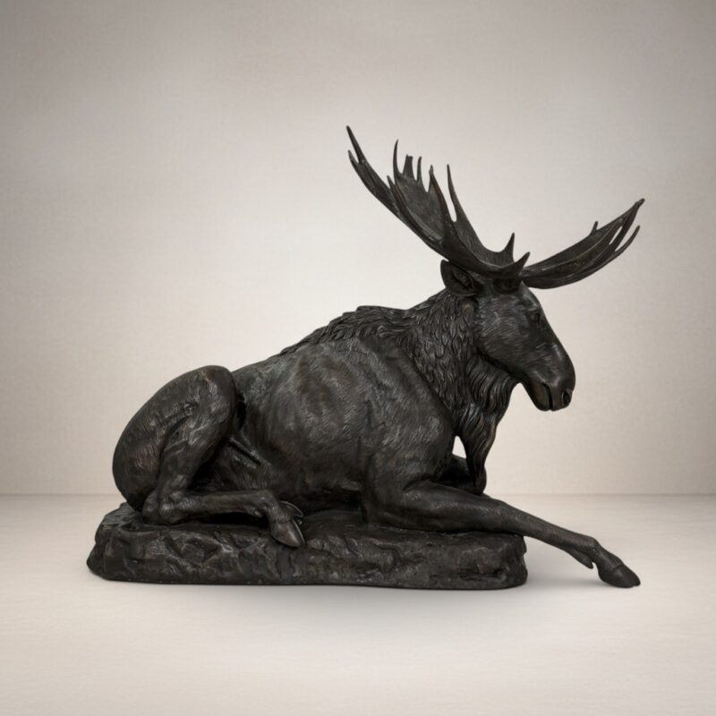 SRB703519 Bronze Reclining Moose Sculpture Front by Metropolitan Galleries Inc.