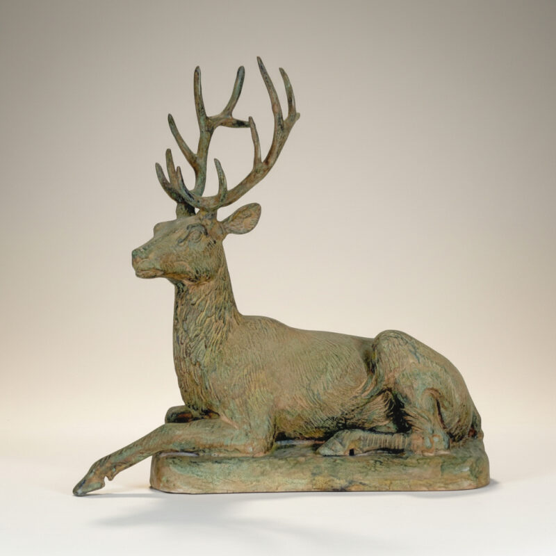 SRB703549-AG Bronze Sitting Deer Table Top Sculpture by Metropolitan Galleries Inc.