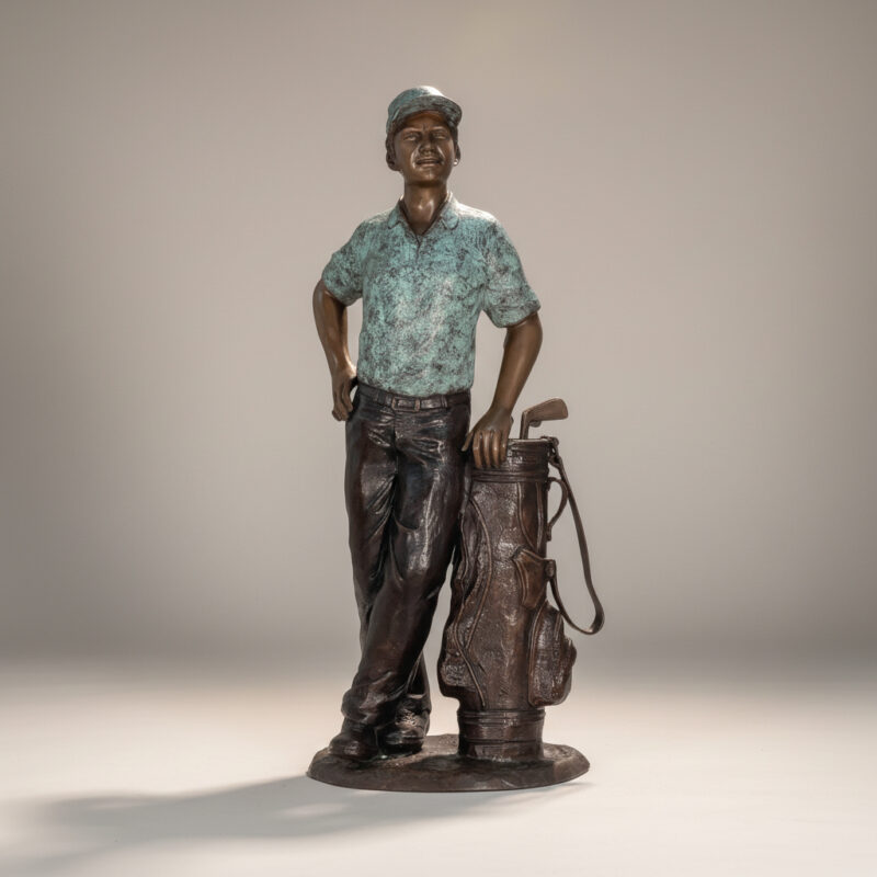 SRB706052 Bronze Golfer Leaning on Clubs Sculpture by Metropolitan Galleries Inc.