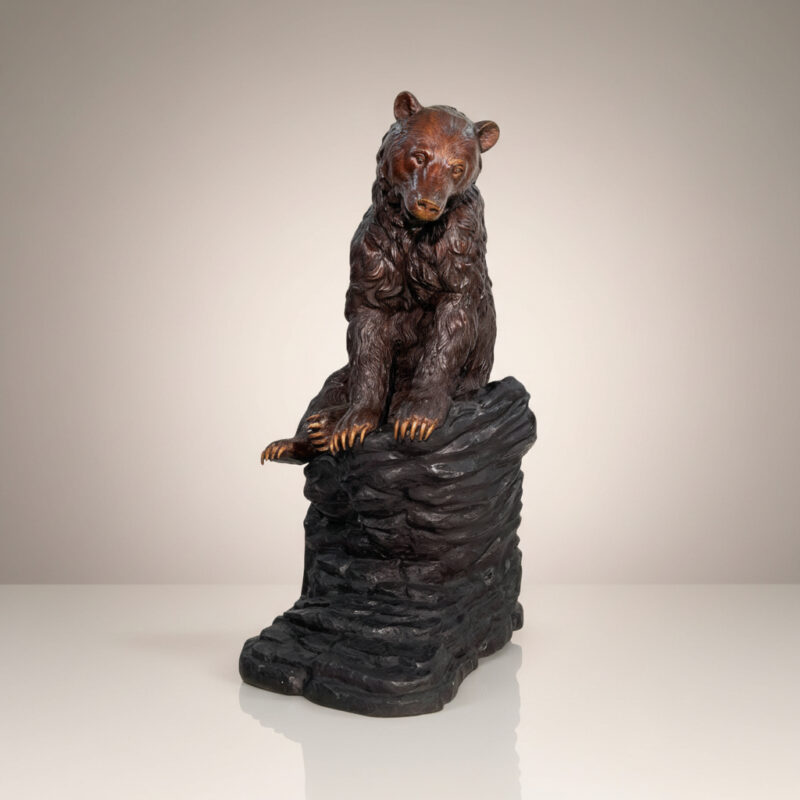 SRB706427 Bronze Bear Sitting on Rock Sculpture by Metropolitan Galleries Inc.