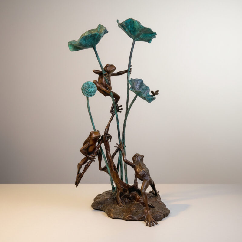 SRB706748 Bronze Three Frogs with Dragonfly on Lily Fountain Sculpture by Metropolitan Galleries Inc.