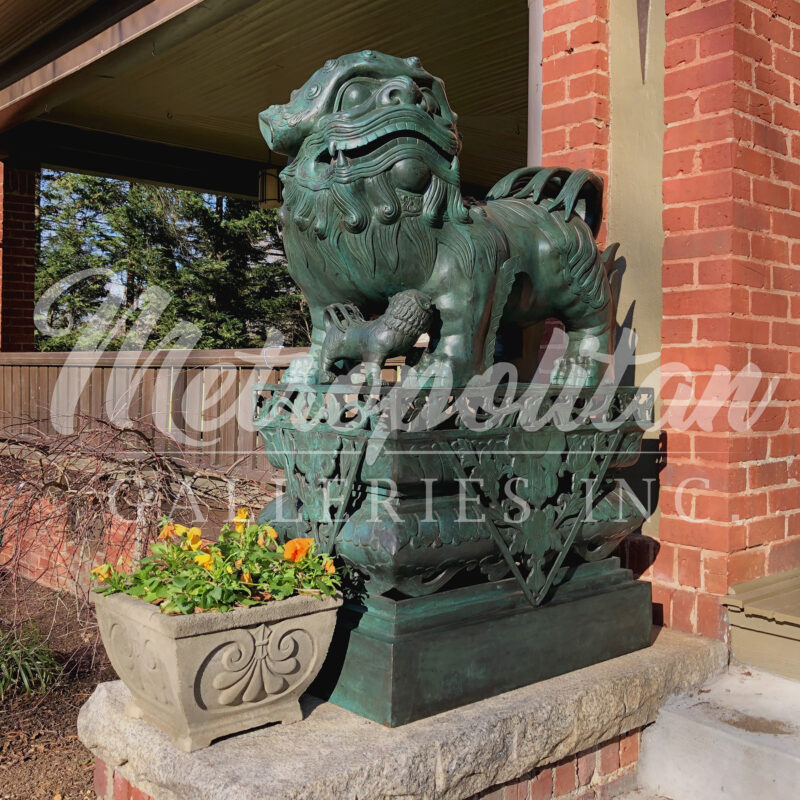 SRB990105-L Bronze Chinese Foo Lion Sculpture by Metropolitan Galleries Inc Vignette WM