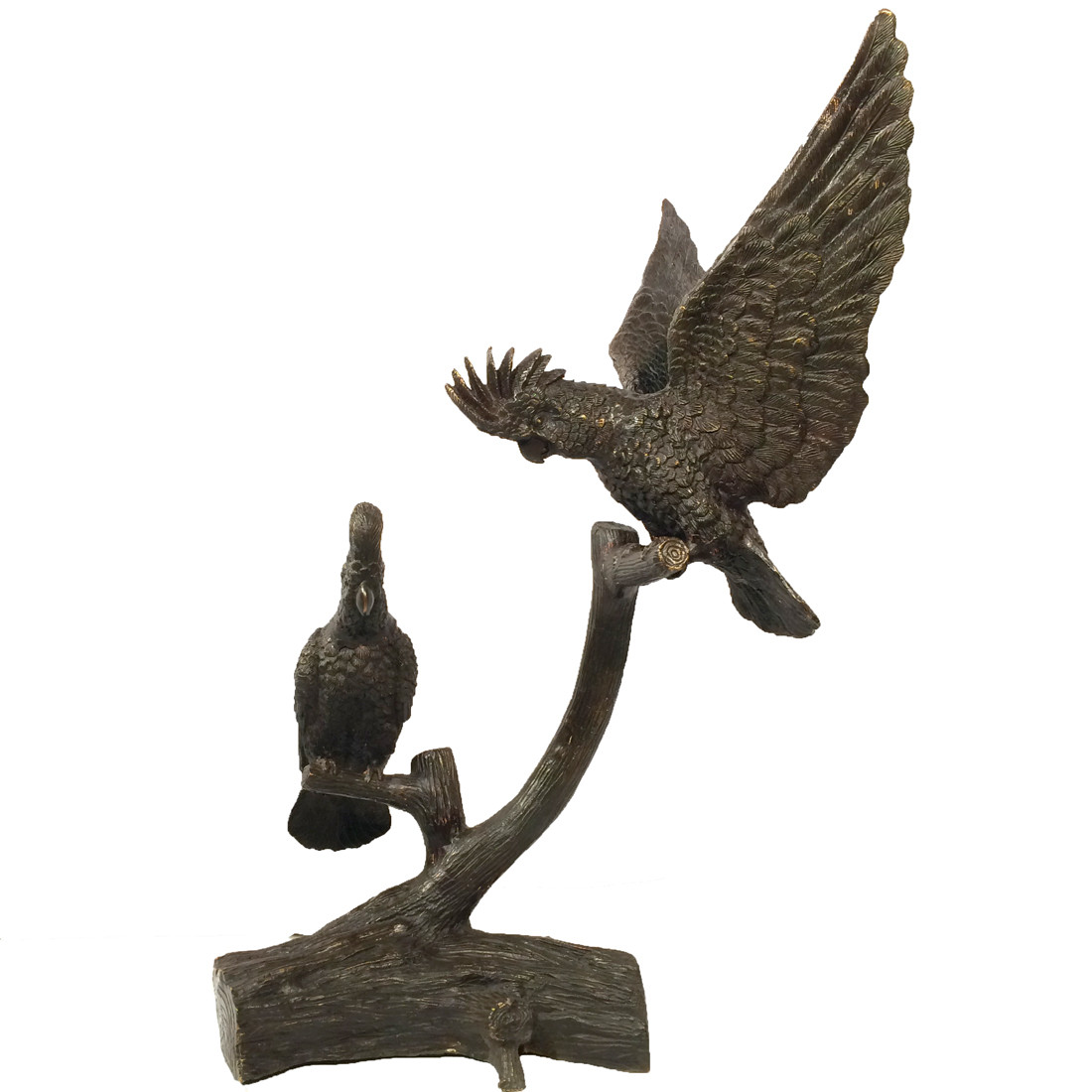 SRB15022 Bronze Parrots on Limb Sculpture Metropolitan Galleries Inc.