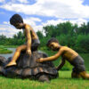 Bronze Children on Turtle Fountain Sculpture