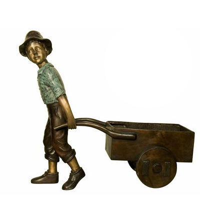 SRB018009 Bronze Boy pulling Wagon Sculpture Metropolitan Galleries Inc