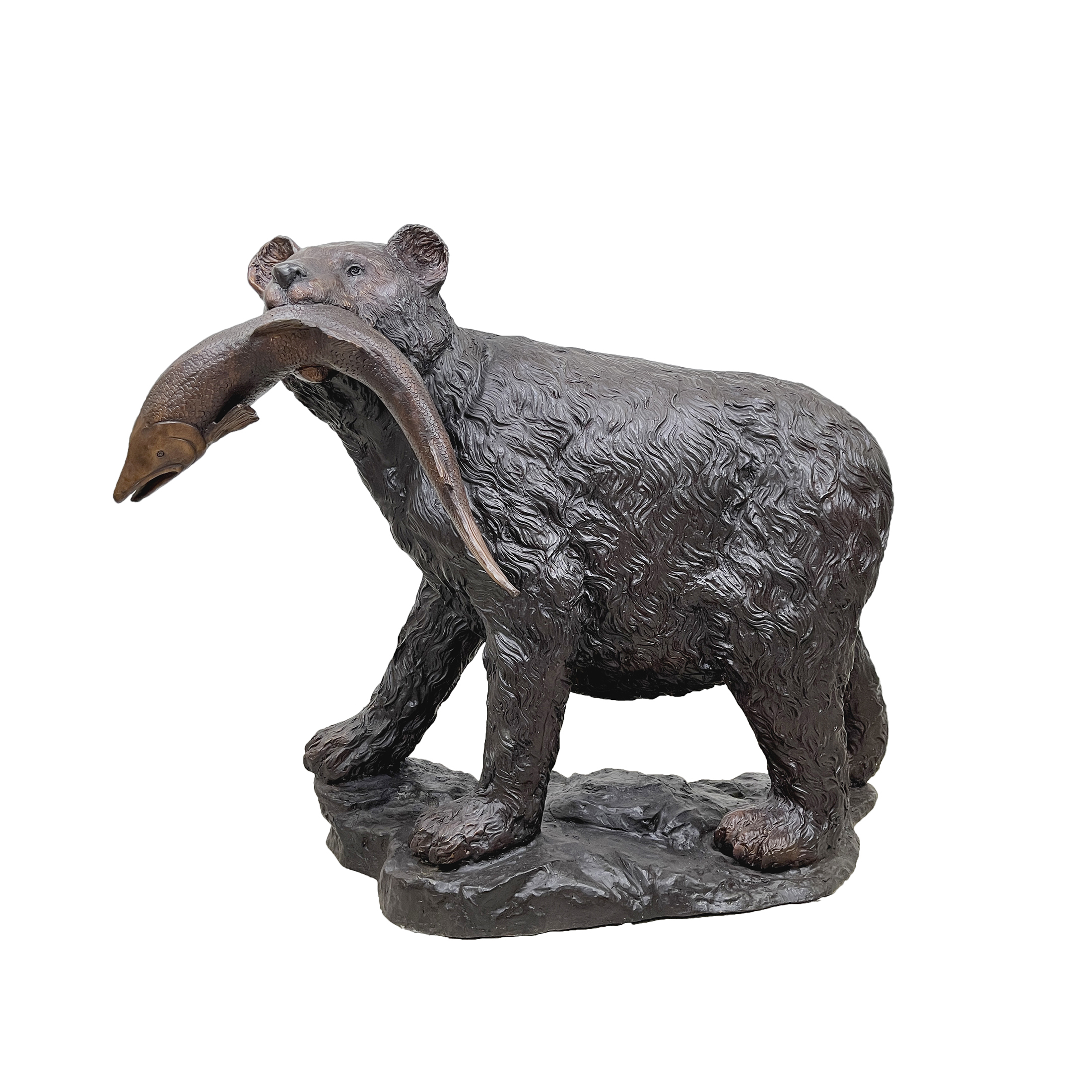SRB028565 Bronze Bear with Fish in Mouth Sculpture by Metropolitan Galleries Inc