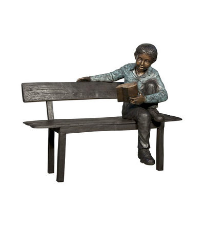 SRB050658 Bronze Boy Reading on Bench Sculpture Metropolitan Galleries Inc.