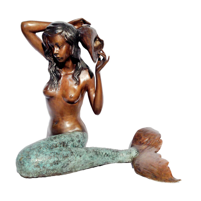 SRB054060 Bronze Mermaid Holding Shell Fountain Metropolitan Galleries Inc.