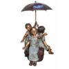 Bronze Three Kids under Umbrella Sculpture