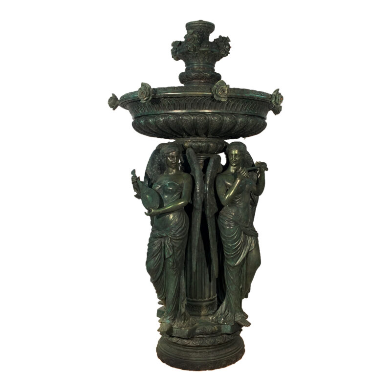 SRB081053 Bronze Four Angel Musicians Fountain in Italian Green Patina by Metropolitan Galleries Inc