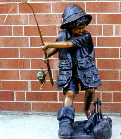 SRB10030 Bronze Boy Fishing Fountain Sculpture Metropolitan Galleries Inc.