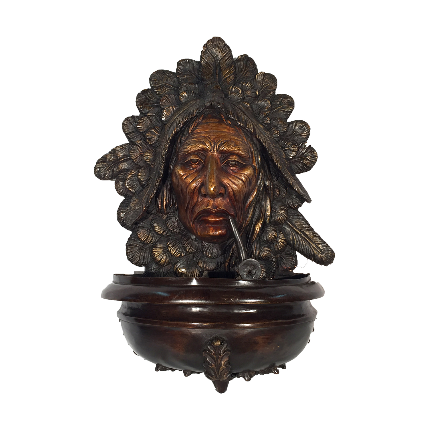 SRB10034 Bronze Indian with Pipe Wall Fountain Metropolitan Galleries Inc.