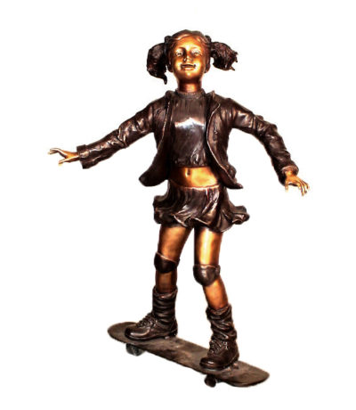 SRB10061 Bronze Girl on Skateboard Sculpture Metropolitan Galleries Inc.