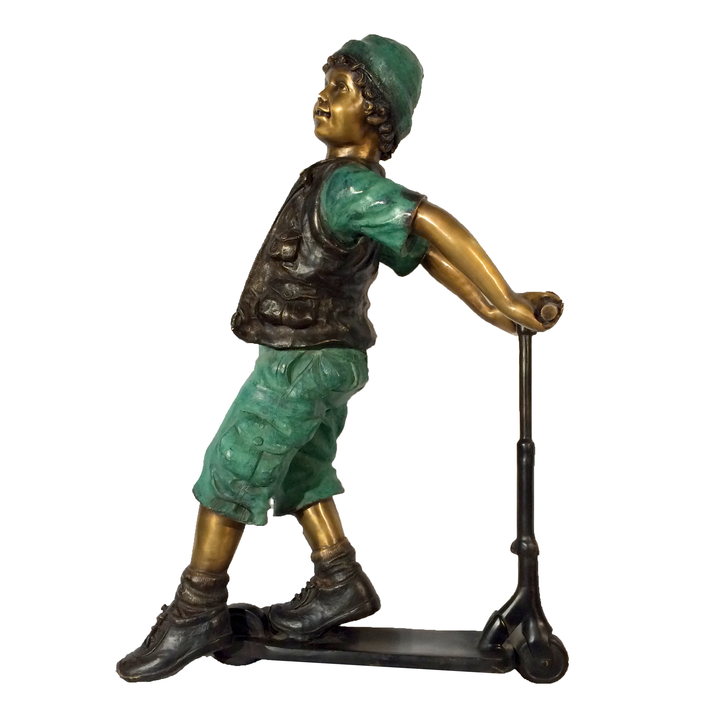 Bronze Boy on Scooter Sculpture