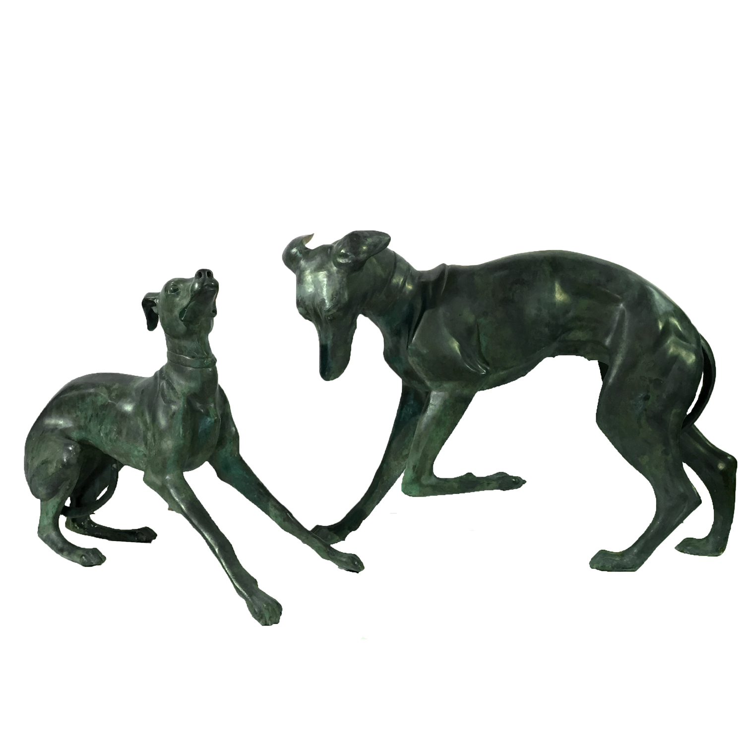 SRB15018-19 Bronze Whippet Dog Sculpture Set Metropolitan Galleries Inc.