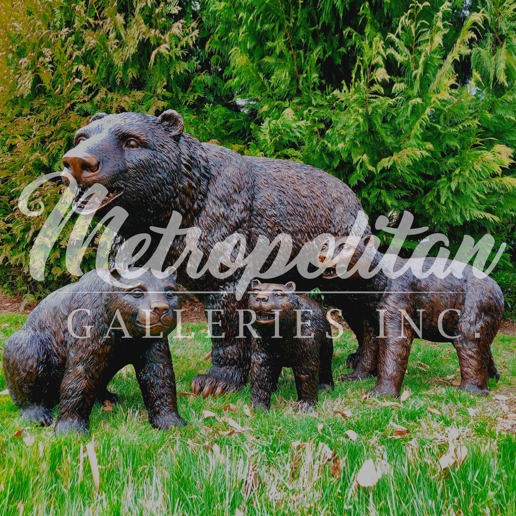 Bronze Bear Family Sculpture Set