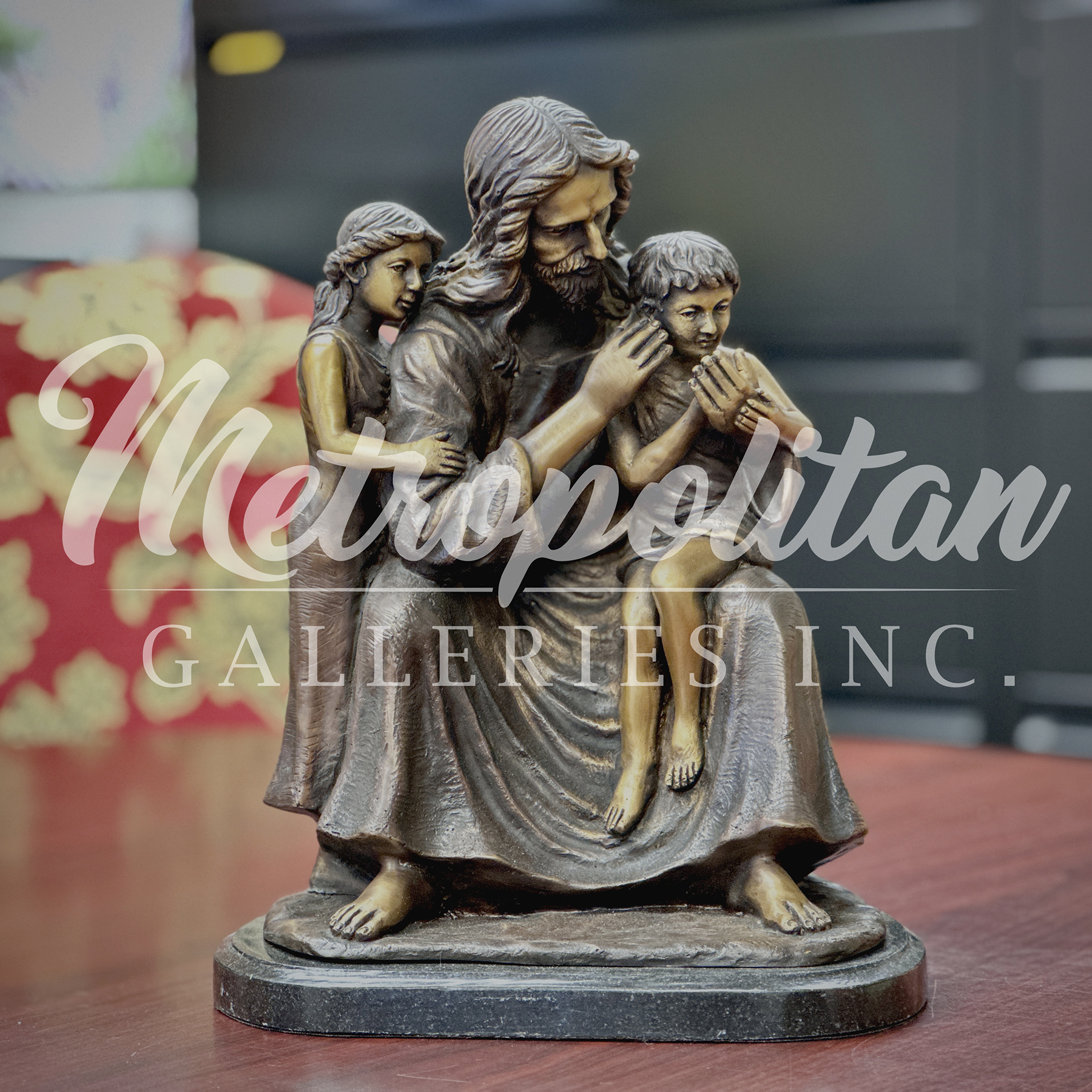 SRB25138 Bronze Jesus with Childrren Table-top Sculpture exclusively designed and produced by Metropolitan Galleries Inc WM