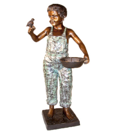 SRB25140 Bronze Boy with Birdbath Fountain Sculpture Metropolitan Galleries Inc.
