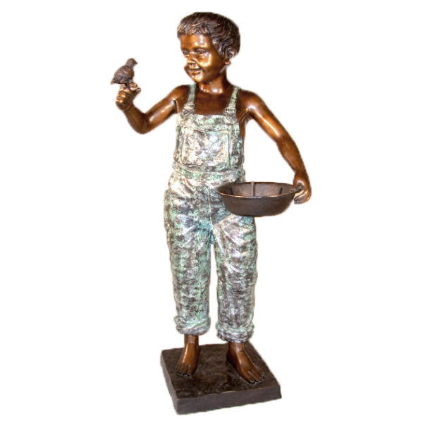 SRB25140 Bronze Boy with Birdbath Fountain Sculpture Metropolitan Galleries Inc.