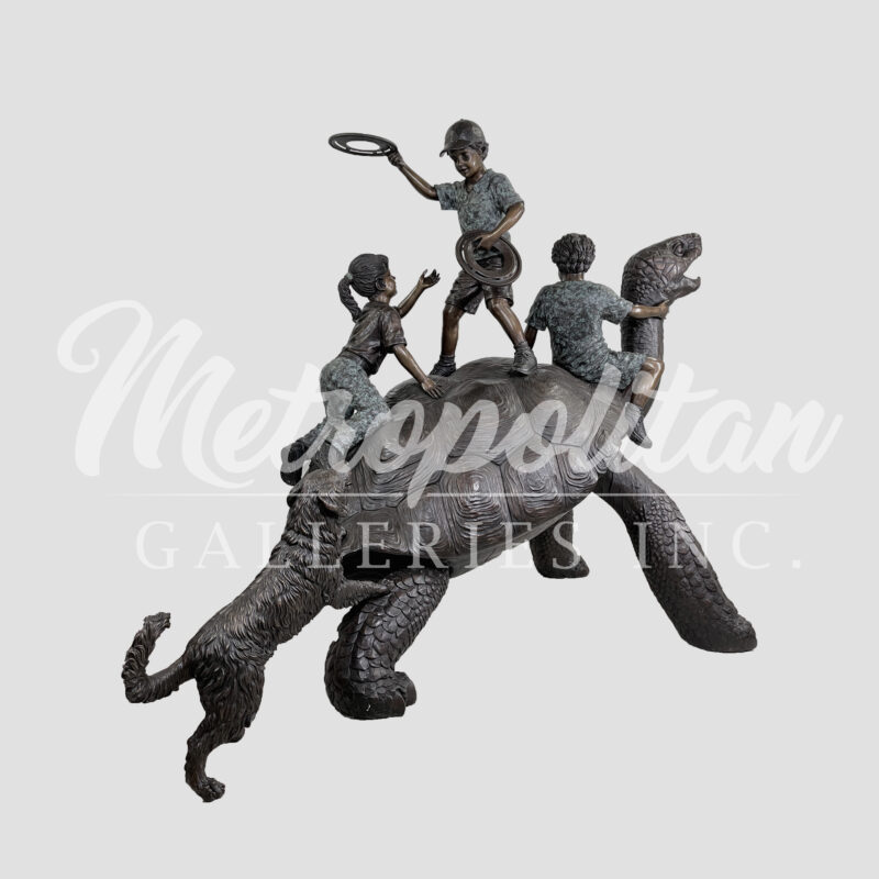 SRB25161 Bronze Children & Dog on Large Turtle Sculpture by Metropolitan Galleries Inc WM