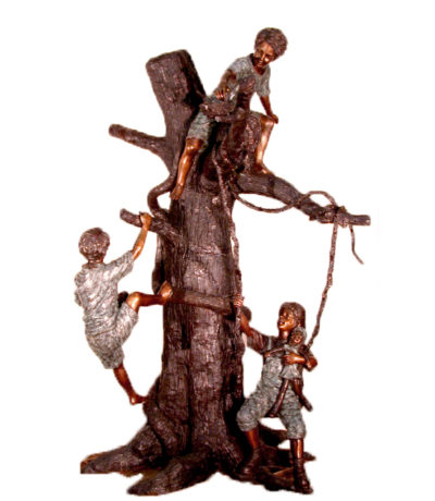 SRB25162 Bronze Children in Tree House Sculpture Metropolitan Galleries Inc.