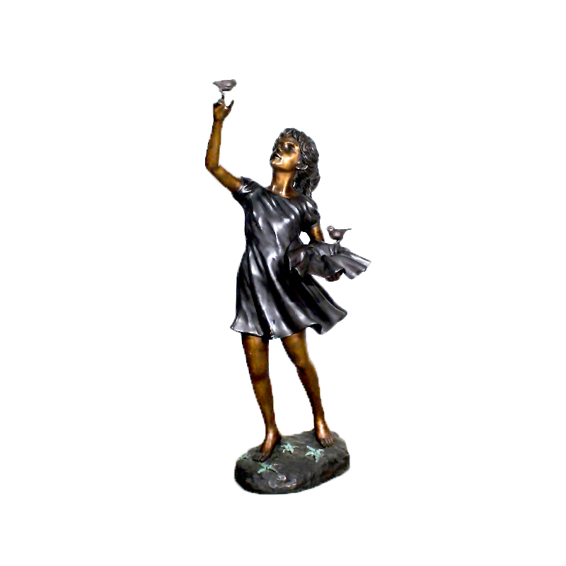 SRB25401 Bronze Girl with Birds Sculpture by Metropolitan Galleries Inc