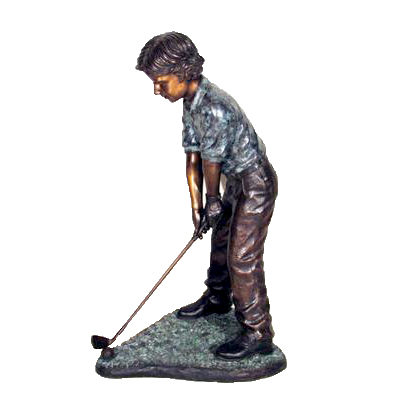 SRB25424 Bronze Boy Golfer Sculpture Metropolitan Galleries Inc.