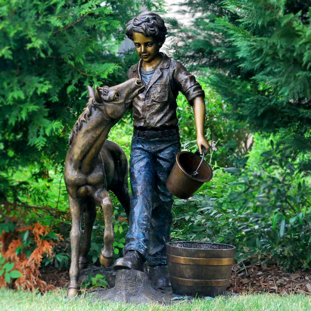 Cast Bronze Boy with Pony Fountain Sculpture Metropolitan Galleries Inc Bronze Statuary and Fountains