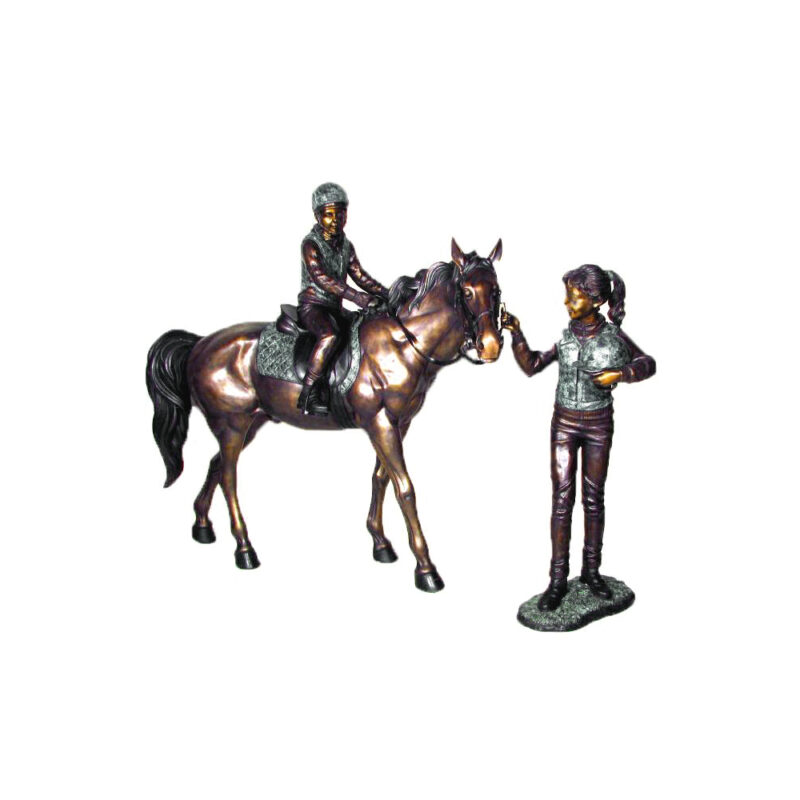 SRB25438 Bronze Boy & Girl Horse Riding Lesson Sculpture by Metropolitan Galleries Inc